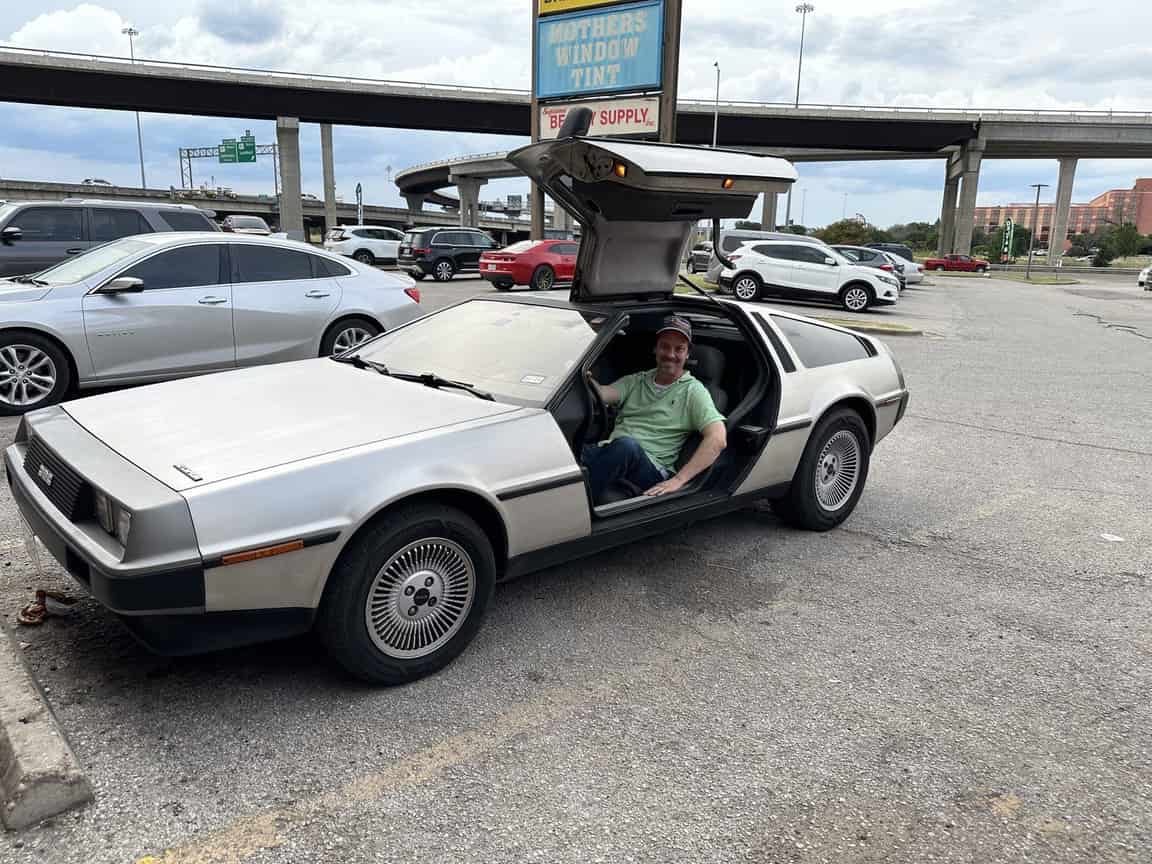 delorean under the sign