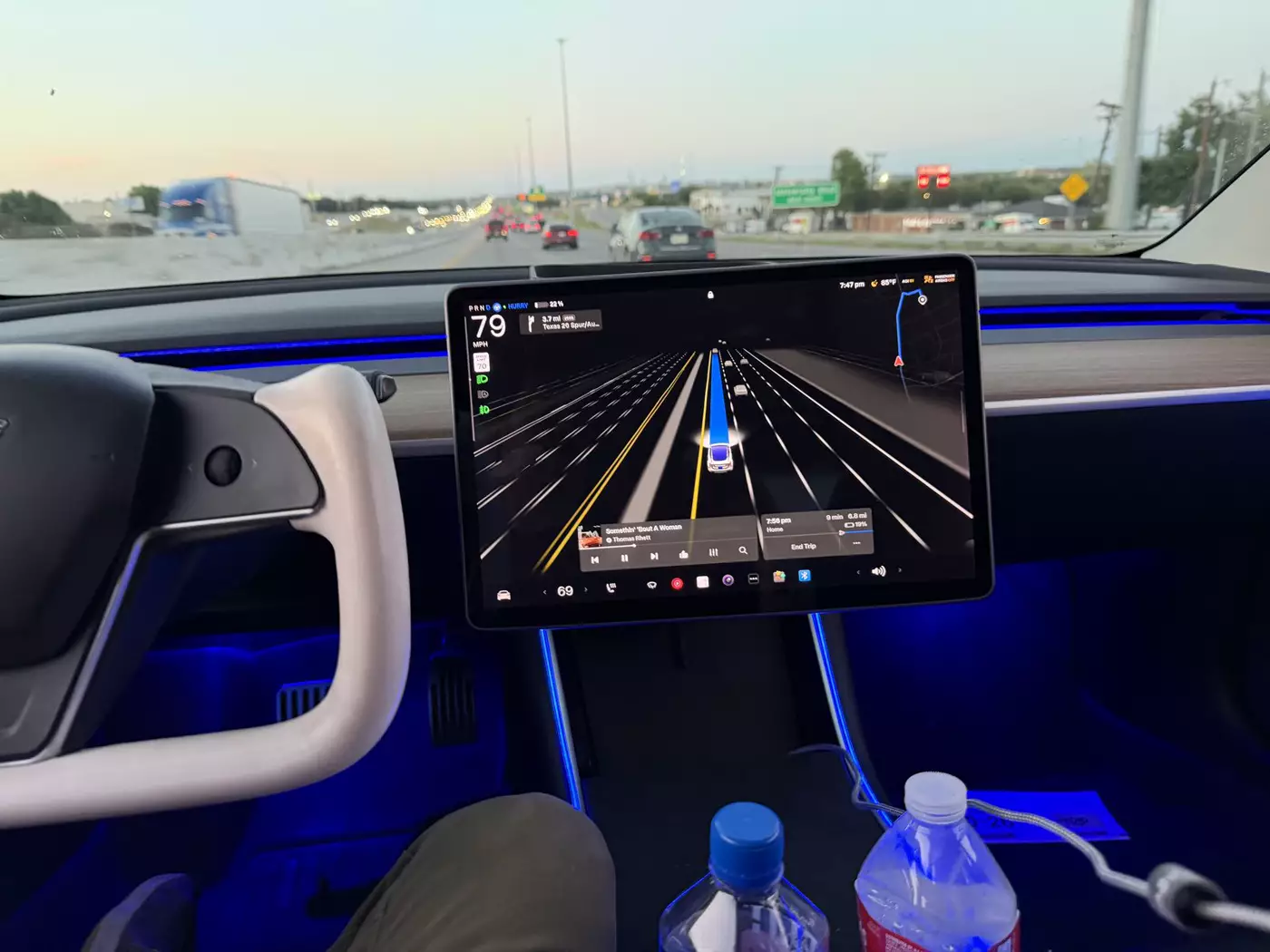 Tesla interior in the bay