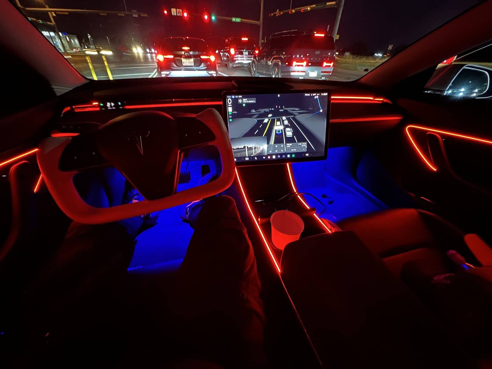 Tesla cabin at night